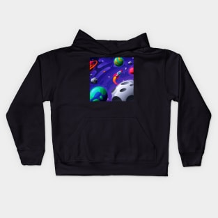 Colorful Outer Space with Planets and Spaceship Kids Hoodie